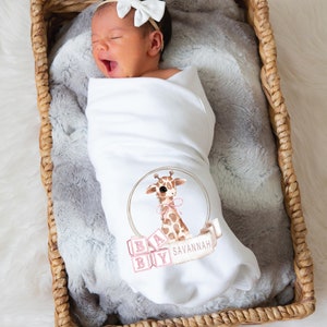 Personalized Baby Blanket | Giraffe | Personalized Baby Girl Gift | Baby Shower Gift | Giraffe Baby Gift | Giraffe Theme