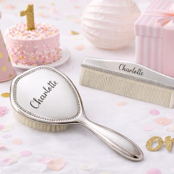 Custom Silver Baby Brush Set – First Birthday Heirloom Gift