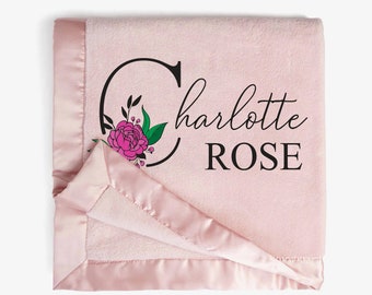 Personalized Baby Blanket | Pink Floral Initial | Personalized Baby Girl Gift | Baby Shower Gift