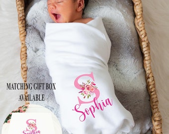 Personalized Baby Blanket | Pink Floral Initial | Personalized Baby Girl Gift | Baby Shower Gift