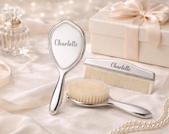 Luxury Personalized Silver Baby Brush Set – Custom Baby Keepsake