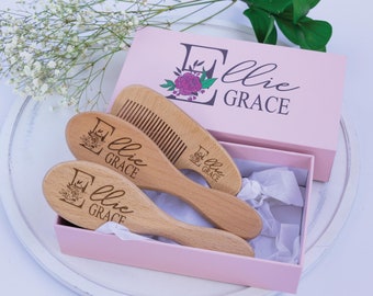 Cadeau de naissance personnalisé | Brosse à cheveux en bois personnalisée pour bébé | Brosse pour bébé personnalisée | Cadeau Baby Shower Filles | Cadeau souvenir pour bébé |