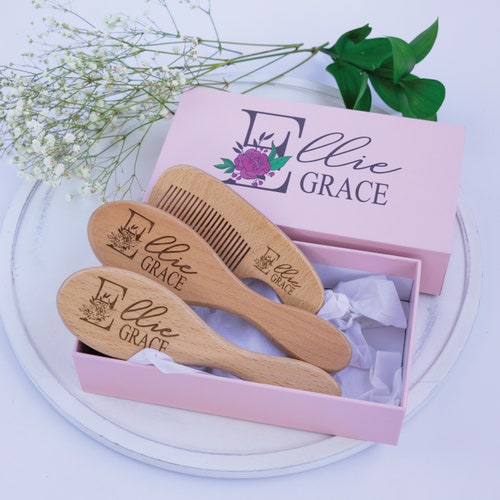 Personalized Baby Gift | Personalized Wooden Baby Hair Brush | Custom Baby Brush |  Baby Shower Gift Girls | Baby Keepsake Gift | Baby Set.