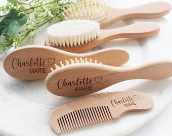 Cadeau de naissance personnalisé Filles| Brosse à cheveux en bois personnalisée pour bébé | Brosse pour bébé personnalisée | Cadeau Baby Shower Filles | Cadeau souvenir pour bébé |