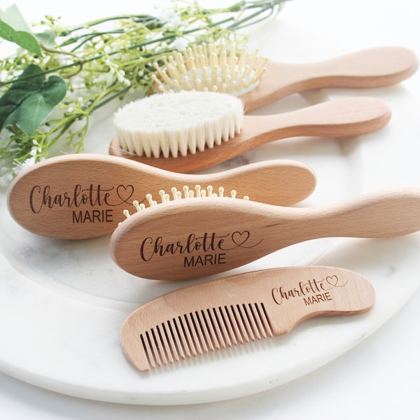 Regalo personalizado para bebé niña / Cepillo de pelo de bebé de madera personalizado / Cepillo de bebé personalizado / Regalo de baby shower para niña / Regalo de recuerdo para bebé / Regalo para niño.