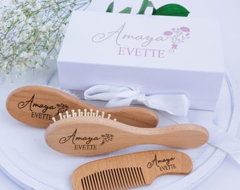 Personalized Baby Gift | Personalized Wooden Baby Hair Brush | Custom Baby Brush |  Baby Shower Gift Girls | Baby Keepsake Gift |