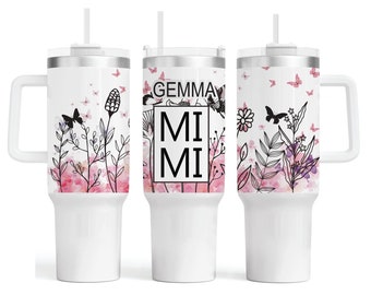 Tumbler personalizzato da 40 once con manico e cannuccia / Tumbler personalizzato da 40 once / Regalo per lei / Tazza da viaggio da 40 once / Regalo per la mamma / Regalo per la nonna /