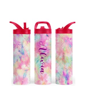 Personalized Flip Top Water Bottle | Custom School Water Bottle | Custom Sports Bottle | Back to School | Girls School Bottle |Tye Dye