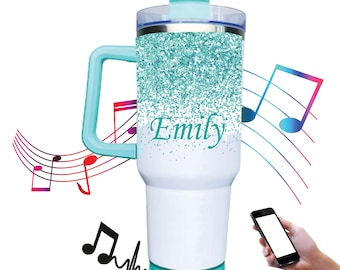 Copo personalizado de 40 onças com alça e canudo | Copo personalizado de 40 onças | Presente para ela | 4Presente para ele | Copo de música