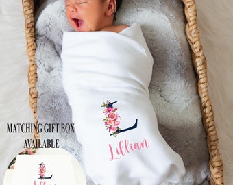 Personalized Baby Blanket | Pink Floral Initial | Personalized Baby Girl Gift | Baby Shower Gift