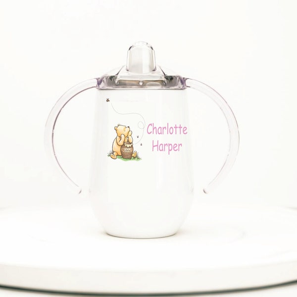 Tasse Sippy personnalisée | Tasse Sippy | Cadeau personnalisé pour bébé | Cadeau de fête de naissance | Cadeau Winnie l'ourson | Cadeau bébé sur le thème de Winnie