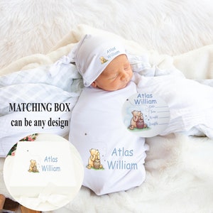 Manta de bebé personalizada / Juego de regalos para bebés de 4 PIEZAS / Regalo personalizado para bebés / Regalo de baby shower / Juego de regalos para bebés / Regalo de Winnie the Pooh