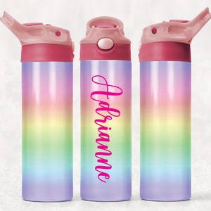 Personalized Flip Top Water Bottle | Custom School Water Bottle | Custom Sports Bottle | Back to School | Girls School Bottle | Rainbow