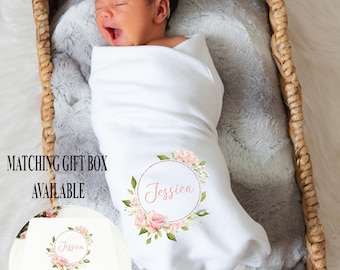 Personalized Baby Blanket | Floral Wreath | Personalized Baby Girl Gift | Baby Shower Gift | Baby Girl Gift | Personalized Baby Girl Blanket
