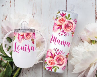 Gepersonaliseerde Tumbler, Gepersonaliseerde Sippy Cup, Sippy Cup, Gepersonaliseerde Baby Gift, Baby Shower Gift, Girls Sippy Cup, Mama en Mini Set