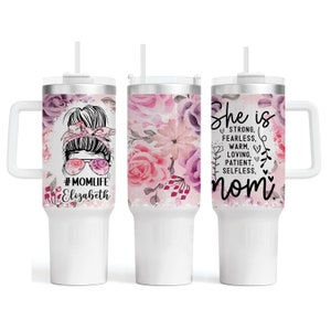 Gepersonaliseerde beker van 40 oz met handvat en rietje | Op maat gemaakte beker van 40 oz | Cadeau voor haar | Aangepaste reismok van 40 oz | Cadeau moederleven | Nana-cadeau |