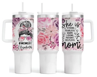 Personalized 40oz Tumbler with Handle & Straw | Custom 40oz Tumbler | Gift For Her | Custom 40 oz Travel Mug | Mom Life Gift | Nana Gift |