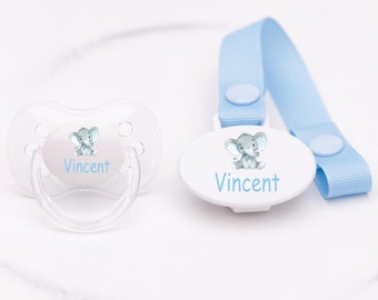 Personalized Pacifier, Personalized Pacifier Clip, baby boy gift, personalized baby boy gift, blue elephant, baby shower gift