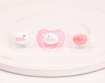 Personalized Pacifiers 3 PACK, personalized baby gift for girls, baby shower gift girls, personalized pacifier, new baby girl gift