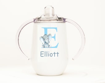 Personalized Sippy Cup, Sippy Cup, Personalized Baby Gift, Baby Shower Gift, Elephant Baby Gift, Blue water color elephant