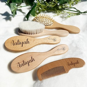 Custom Baby Gift Girls| Birth Flower | Personalized Wooden Baby Hair Brush | Custom Baby Brush |  Baby Shower Gift Girls | Baby Keepsake