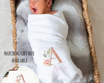 Personalized Baby Blanket | Pink Floral Initial | Personalized Baby Girl Gift | Baby Shower Gift