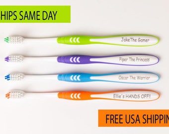 Personalized Toothbrushes 4  PACK, Pre Teen ages 6 - 12 years, personalized gift ideas, adults toothbrushes, manual toothbrushes, engraved