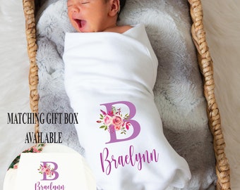 Personalized Baby Blanket | Purple Floral Initial | Personalized Baby Girl Gift | Baby Shower Gift | Personalized Baby Girl Blanket