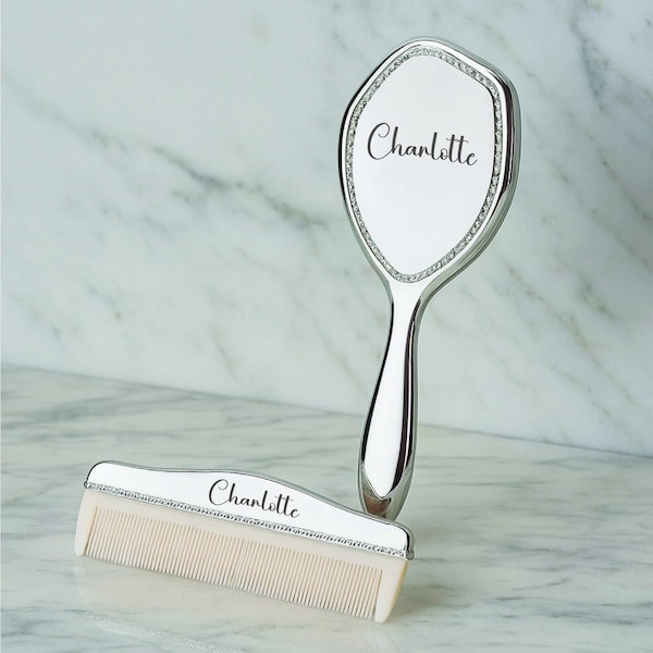 Personalized Silver-Plated Baby Brush & Comb Set • Engraved Newborn Gift • Custom Baby Shower Keepsake • Baptism or Christening Gift