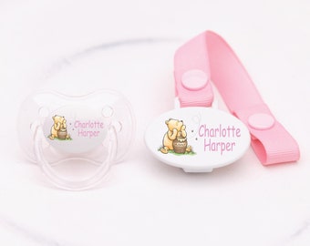 Personalized Pacifier | Personalized Pacifier Clip | custom binky | baby shower gift | baby girl gift | Winnie the pooh gift | New Baby Gift
