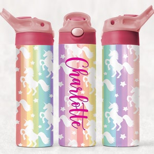 Personalized Flip Top Water Bottle | Custom School Water Bottle | Custom Sports Bottle | Back to School | Girls School Bottle | Unicorn
