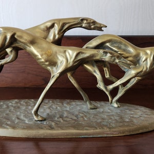 Brass Trio of Running Greyhounds