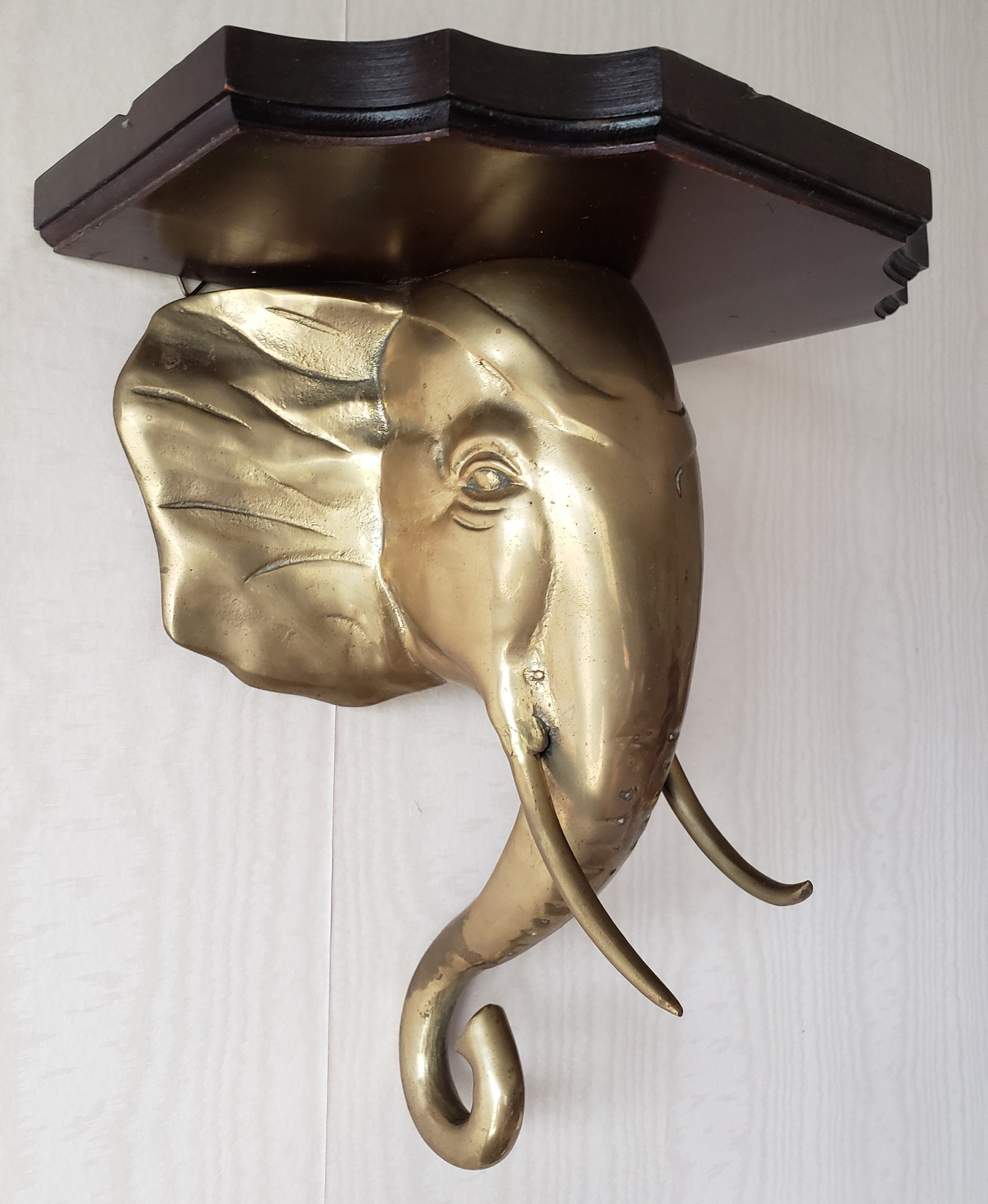 Brass Elephant Head Wall Sconce Shelf Etsy