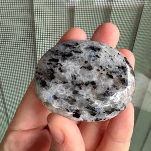 2.25" Unique "Snowflake" Rainbow Moonstone Palm Stone ~light and dark "flecks" patterning~