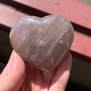 3.4&quot; Purplish Gray Blue Rose Quartz heart carving / palm stone
