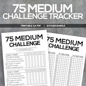 75 dagen medium afdrukbare Challenge Tracker-bundel | 75 Tijdschrift voor gemiddeld succes | #75Medium A4 afdrukbaar