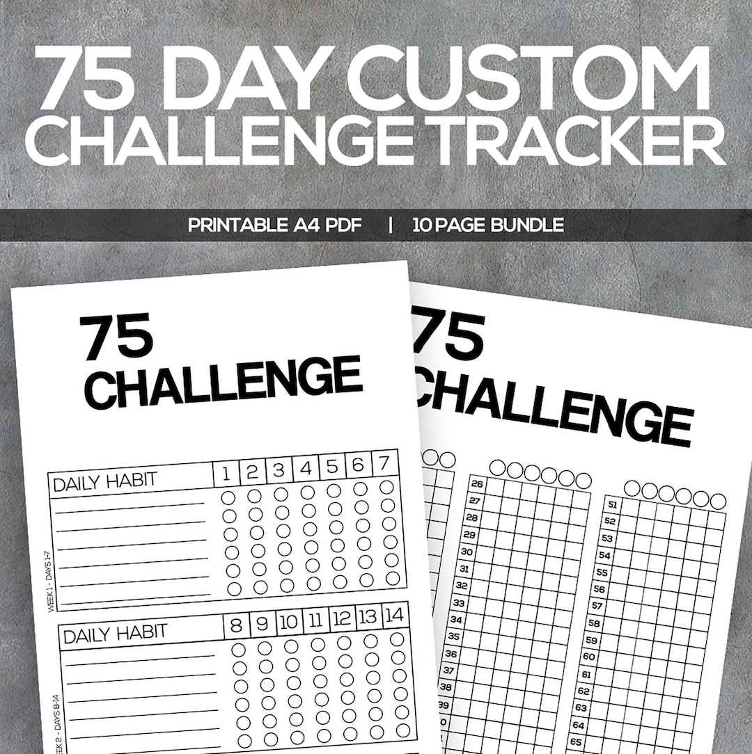 75 Day Customizable Printable Challenge Tracker Bundle | 75 Custom ...