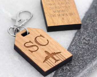 Mini Initials Aeroplane Travel Tag, Gap Year Gift, Wooden Personalized Luggage Tag, Travel Gift, Personalised Mini Travel Tag With Initials