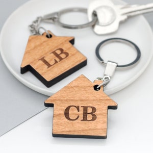 Pair of New Home Key Rings, Couples Housewarming Gift, Personalized First Home Gift, Set Of Two Personalised House Initial Key Rings image 1