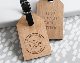 Adventures of Luggage Tag, Personalized Wooden Travel Tag, Friends Travel Gift, Gap Year Gift, Personalised Adventures Of Luggage Tag