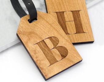 Initial Luggage Tags, Personalised Letter Luggage Tags, Custom Wooden Luggage Tags, Travel Gift Couples, Set Of 2 Wooden Letter Travel Tags