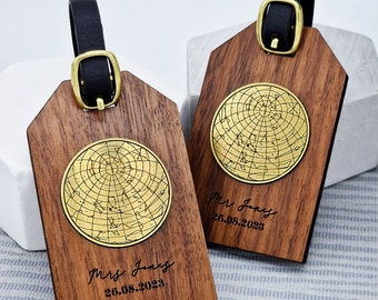 Star Map Travel Tag, Couples Luggage Tags, Walnut Star Map Luggage Tag, Wooden Wedding Gift, Constellation, Star Map Honeymoon Luggage Tags
