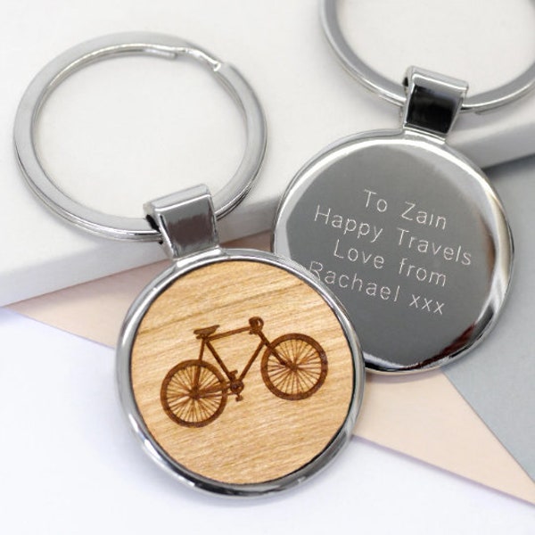 Bicycle Keyring,For Him, Personalised Bike Key Ring, Engraved Keyring, Cyclist Gift, Father's Day, Cycling Gift, Wooden Bicycle Keyring