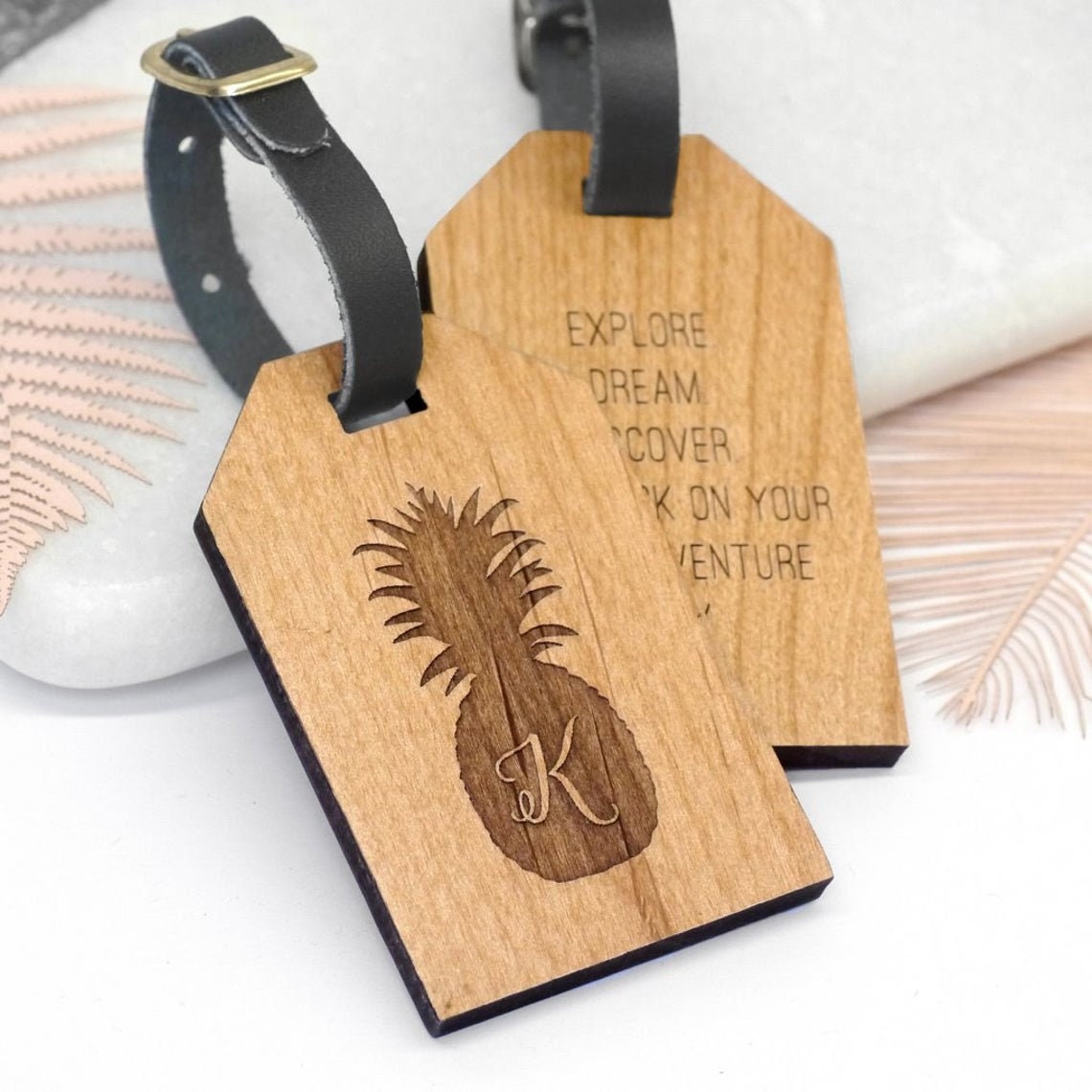 Pineapple Luggage Tag, Wooden Luggage Tag Personalized, Summer Vacation