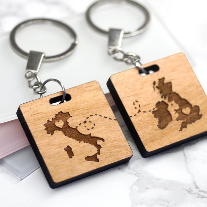 Key Rings Country Location Keychain Pair, Personalized Country Silhouette Keyrings ...