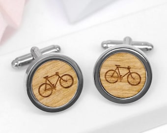 Bike Wooden Cufflinks, Bicycle Illustration Cufflinks, Cycling Gift, Gift For Cyclist, Bicycle Gifts, Personalised Bicycle Cufflinks