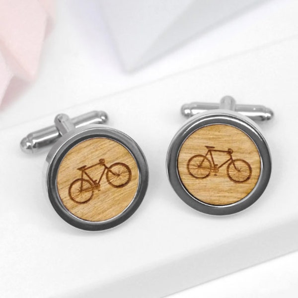 Bike Wooden Cufflinks, Bicycle Illustration Cufflinks, Cycling Gift, Gift For Him, Bicycle Gifts, Personalised Bicycle Cufflinks