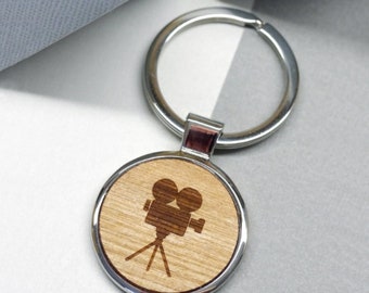 Wooden Film Keyring, Movie Key Ring, Camera Keychain, Filmmaker Gift, Gift For Him, Anniversary Gift For Him, Wooden Film Key Ring