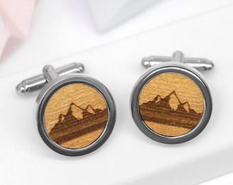 Mountain Range Cufflinks, Wooden Cufflinks, Skiing Gift, Mountains Cuff Links, Mountain Cufflinks, Wooden Mountain Range Cufflinks