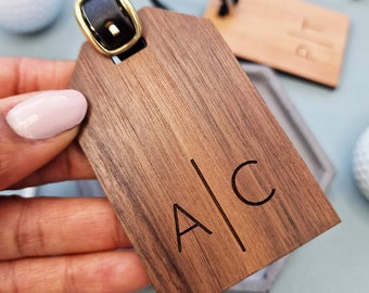 Personalised Wooden Initial Luggage Tag, Golf Tag Gift, personalized gift for golfer, Father's Day golfing, golf enthusiast, sports gift